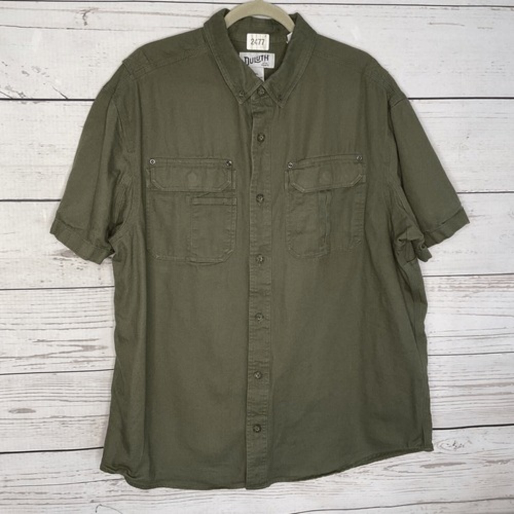 Men's Olive Casual Button Down Shirt - Picture 5 of 13